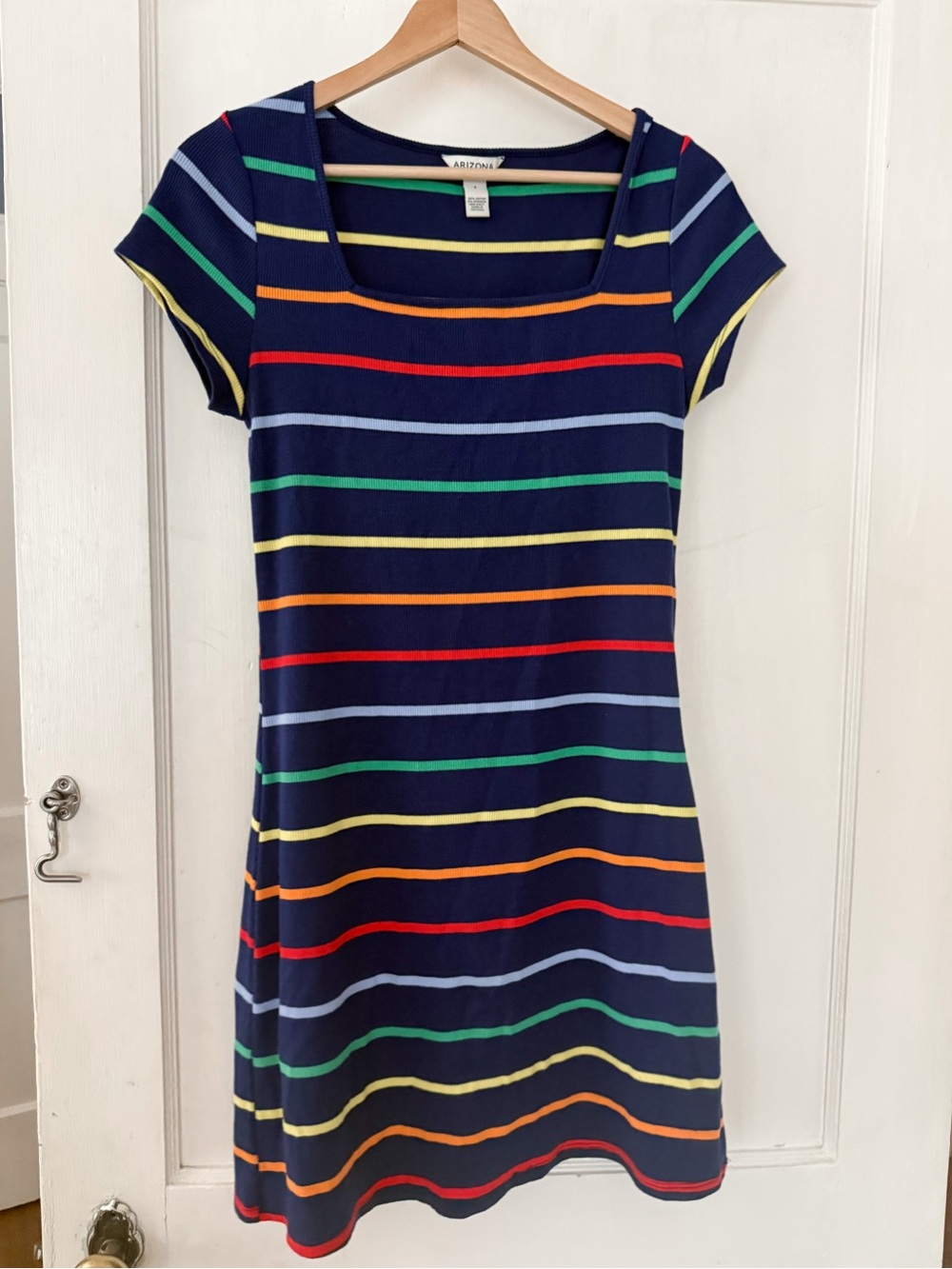 Arizona Jean Company Navy Rainbow Stripe Square-Neck Mini Dress